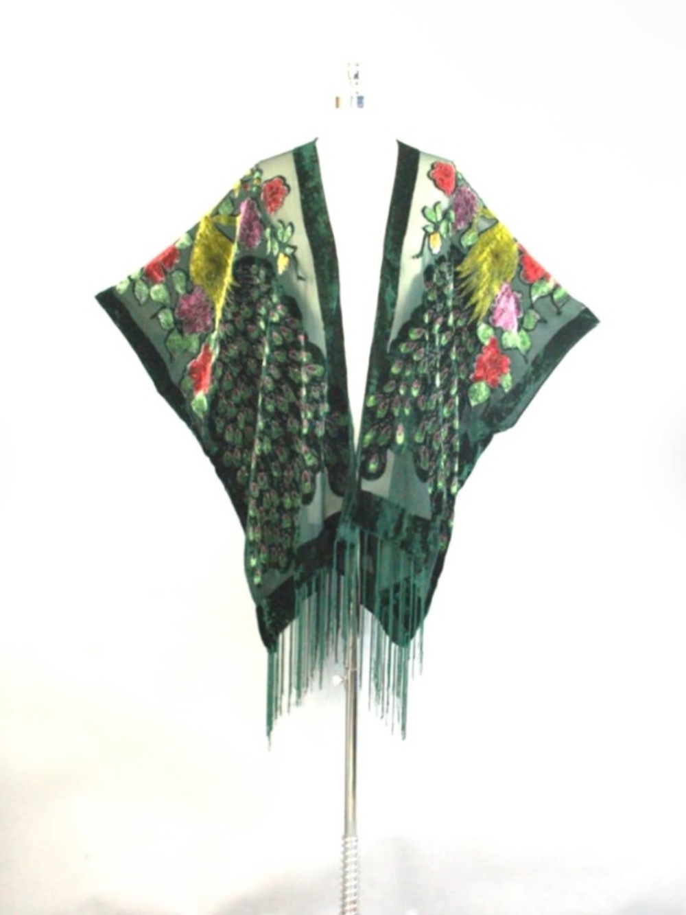 Green velvet, peacock kimono, Burnout Kimono, Velvet Robe, night dress, bathrobe
